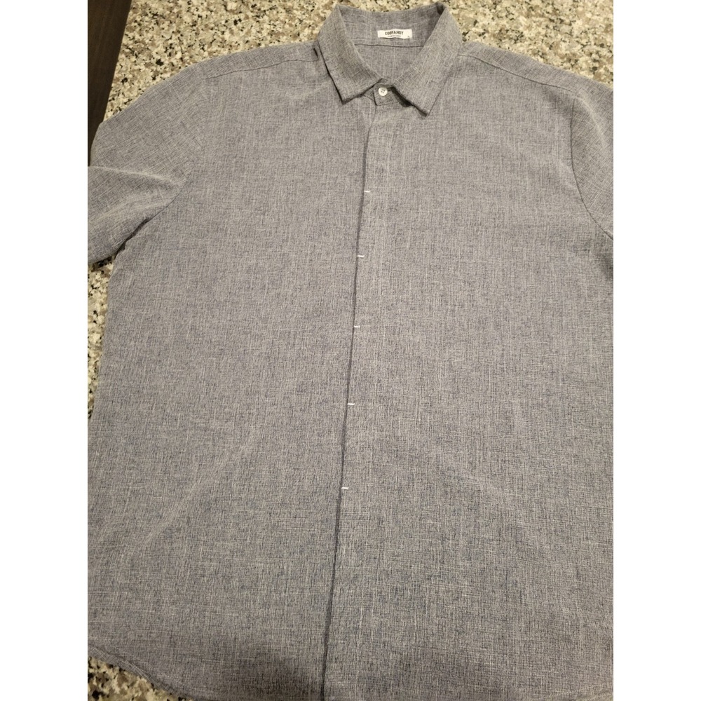 COOFANDY Mens XL Blue Gray Rayon Linen Blend Short Sleeve Button Down Shirt